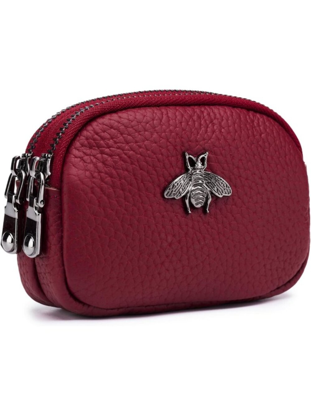 Stylish Red Leather Coin Purse | Small Wallet with Zippered Change Compartment